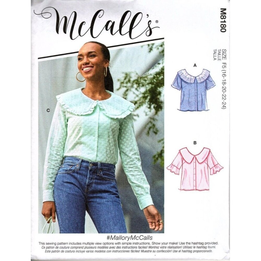 McCall's M8180 Misses 16 to 24 Button Front Tops Uncut Sewing Pattern New